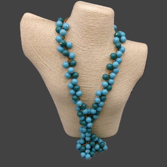Joan Rivers Teal Blue Green Beaded Necklace, Two Rows of Beads, Vintage Jewelry - Picture 1 of 7